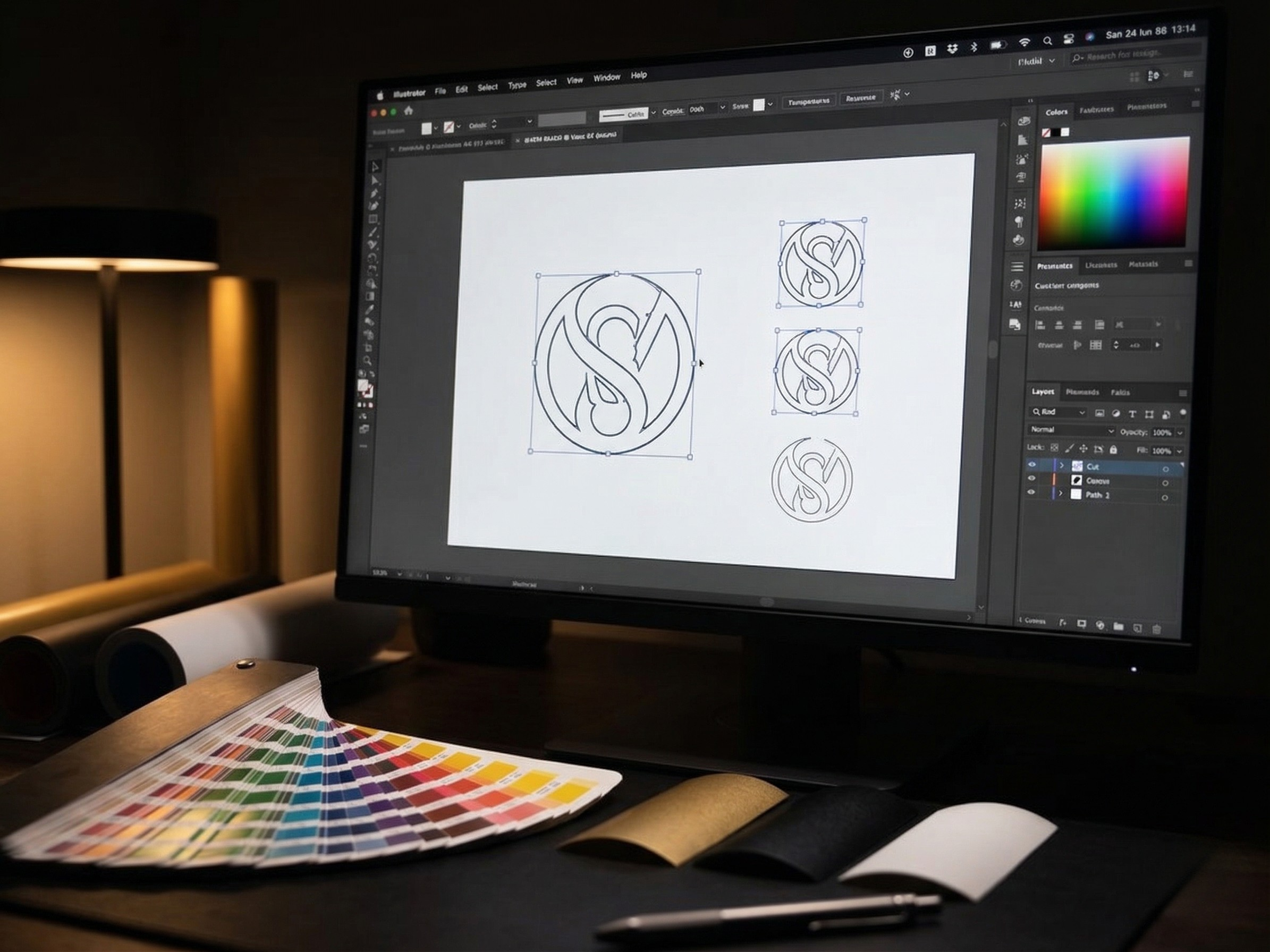 Digitaler Entwurf einer Vinyl-Beschriftung am Monitor