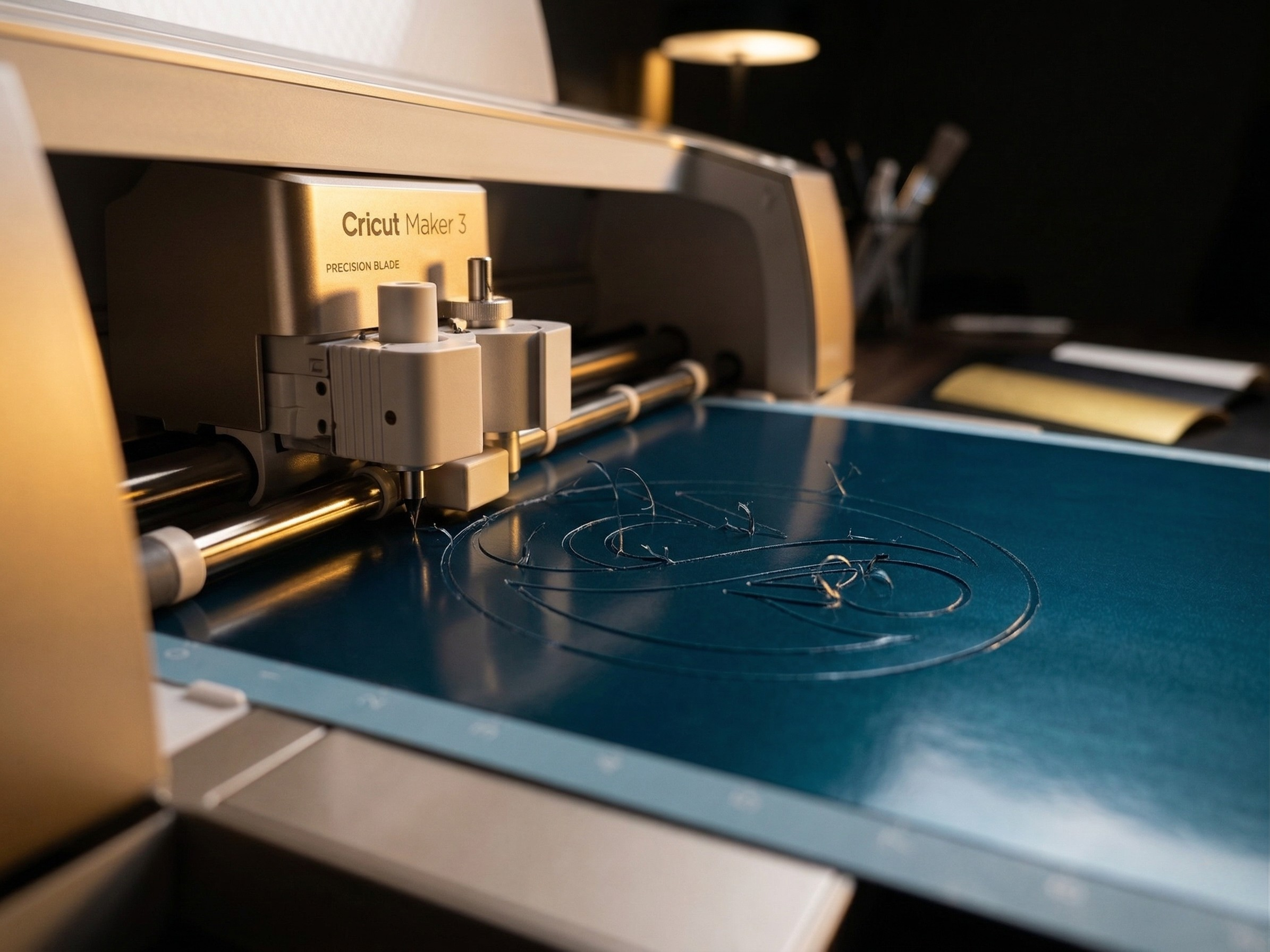 Schneideplotter schneidet praezise eine Vinyl-Folie